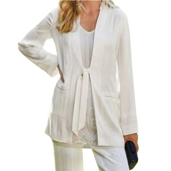 Soft Surroundings Kingston White Tie Front Blazer Quiet Luxury Size PS - Picture 1 of 8